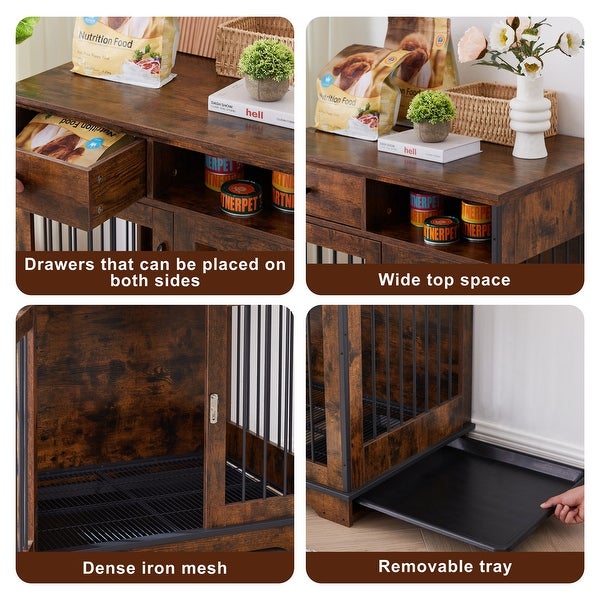 Indoor Dog Crate End Tables， Wooden Kennels with Removable Tray