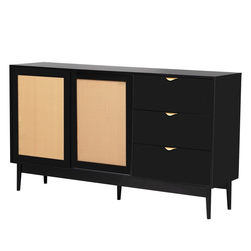 Modern Rattan Storage Sideboard Cabinet with Three Drawers