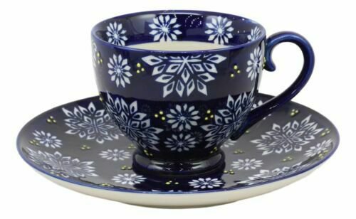 1 Blue Frozen Flakes Contemporary Designer Ceramic Dinnerware Bowl Mug Plate Set EBR02