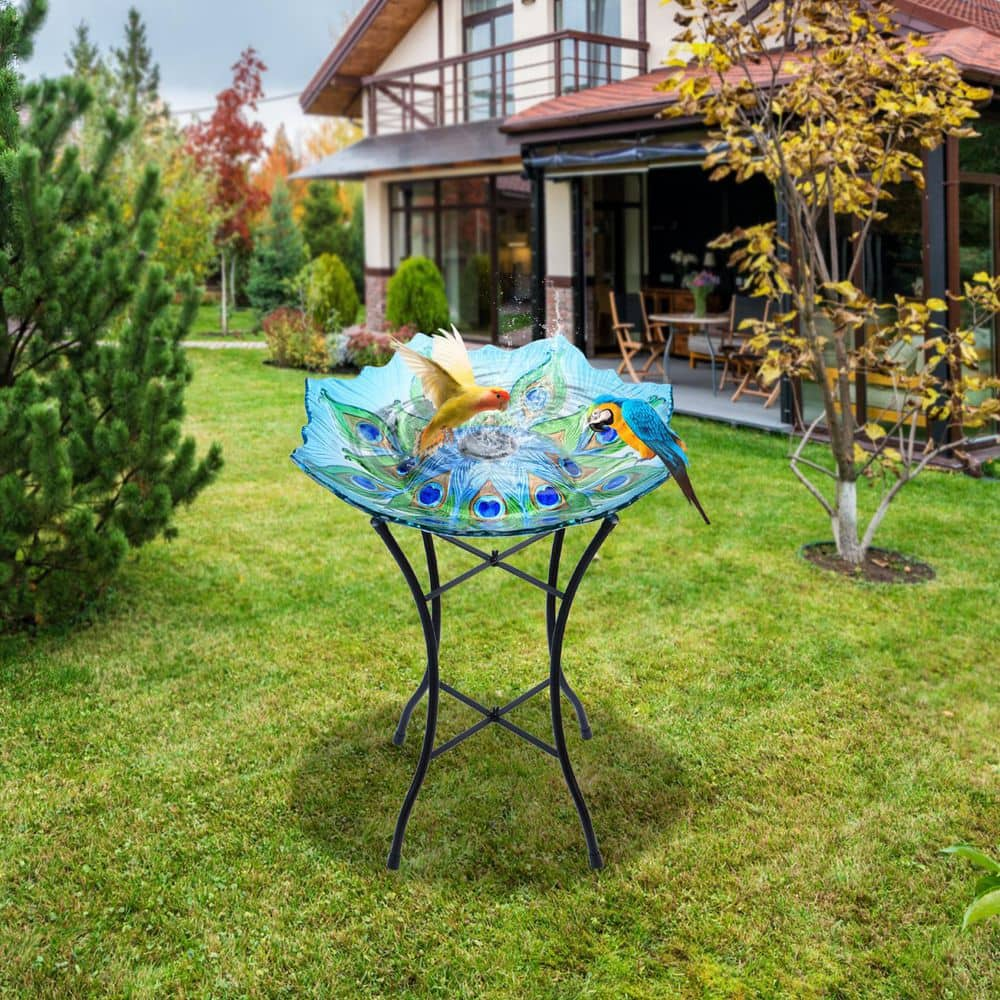 MUMTOP Outdoor Solar Birdbath with Metal Stand A1-42A0012