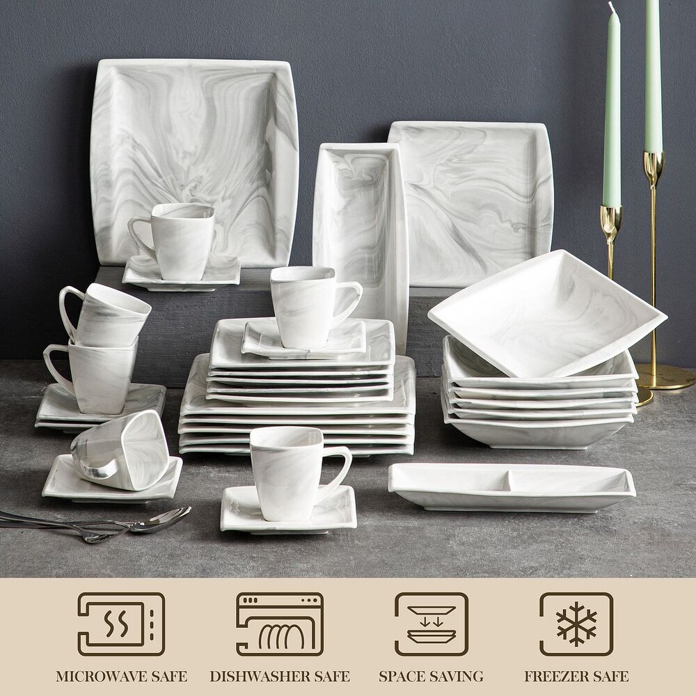 MALACASA BLANCE 32 Piece Marble Gray Dinnerware Set (Service For 6)