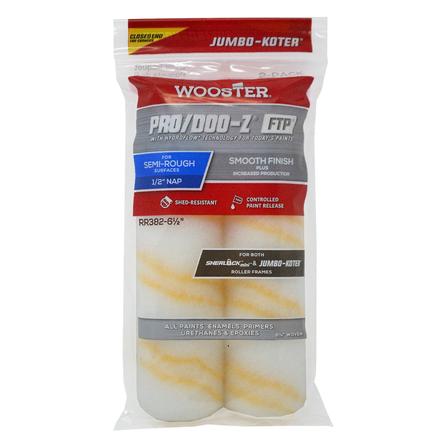 Wooster Pro/Doo-Z Woven 6.5 in. W X 1/2 in. Jumbo Paint Roller Cover 2 pk