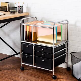 Honey-Can-Do 5-Drawer Filing Cart Chrome  Black CRT-01512