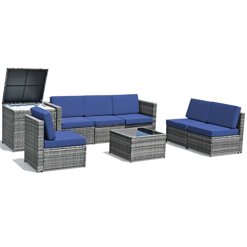 8 Pcs Rattan Patio Sectional Sofa Couch Set Outdoor Wicker Furniture Set with Storage Table & Cushions