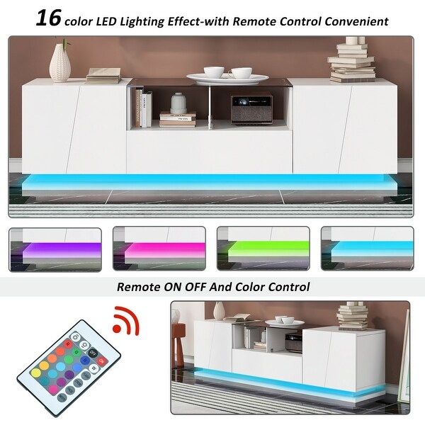 Tempered Glass TV Stand with Sorage and LED Color Changing Lights