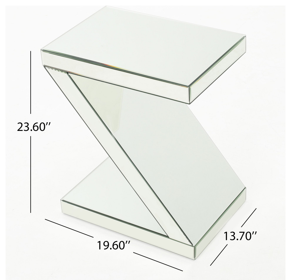 GDF Studio Adu Mirrored Z Shaped Side Table   Contemporary   Side Tables And End Tables   by GDFStudio  Houzz