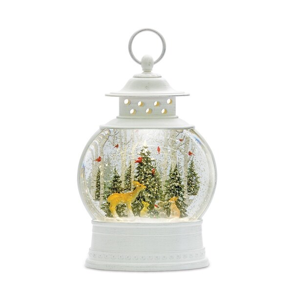 Snow Globe Lantern w/Deer 11.5H Plastic 6 Hr Timer 3 AA Batteries，Not Included or USB Cord Included