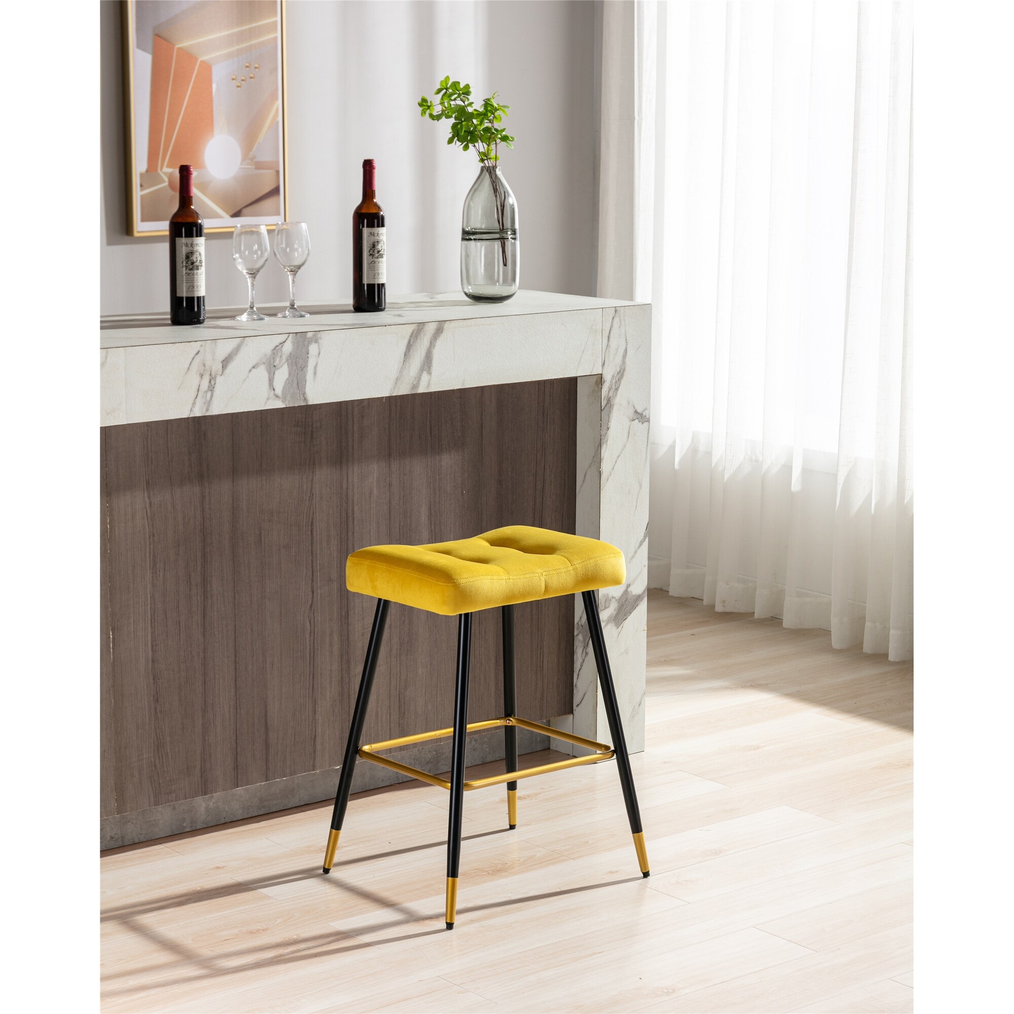 Vintage Stool No Backless Counter Height， Metal Frame is Sturdy and Stable，Sponge Foam Seat Cushion for Bar and Restaurant