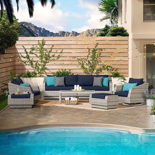 Cannes Deluxe 8 Piece Sunbrella Outdoor Patio Sofa and Club Chair Set