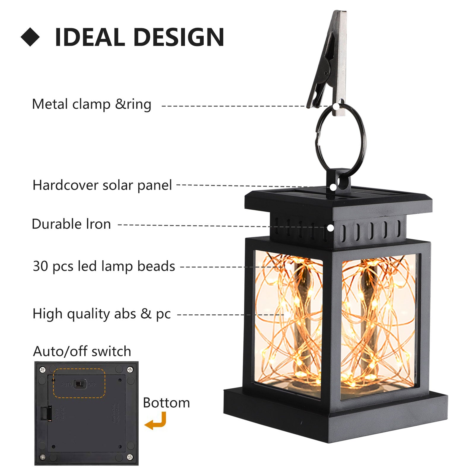 EEEkit Black Solar Outdoor Hanging Lantern With Waterproof