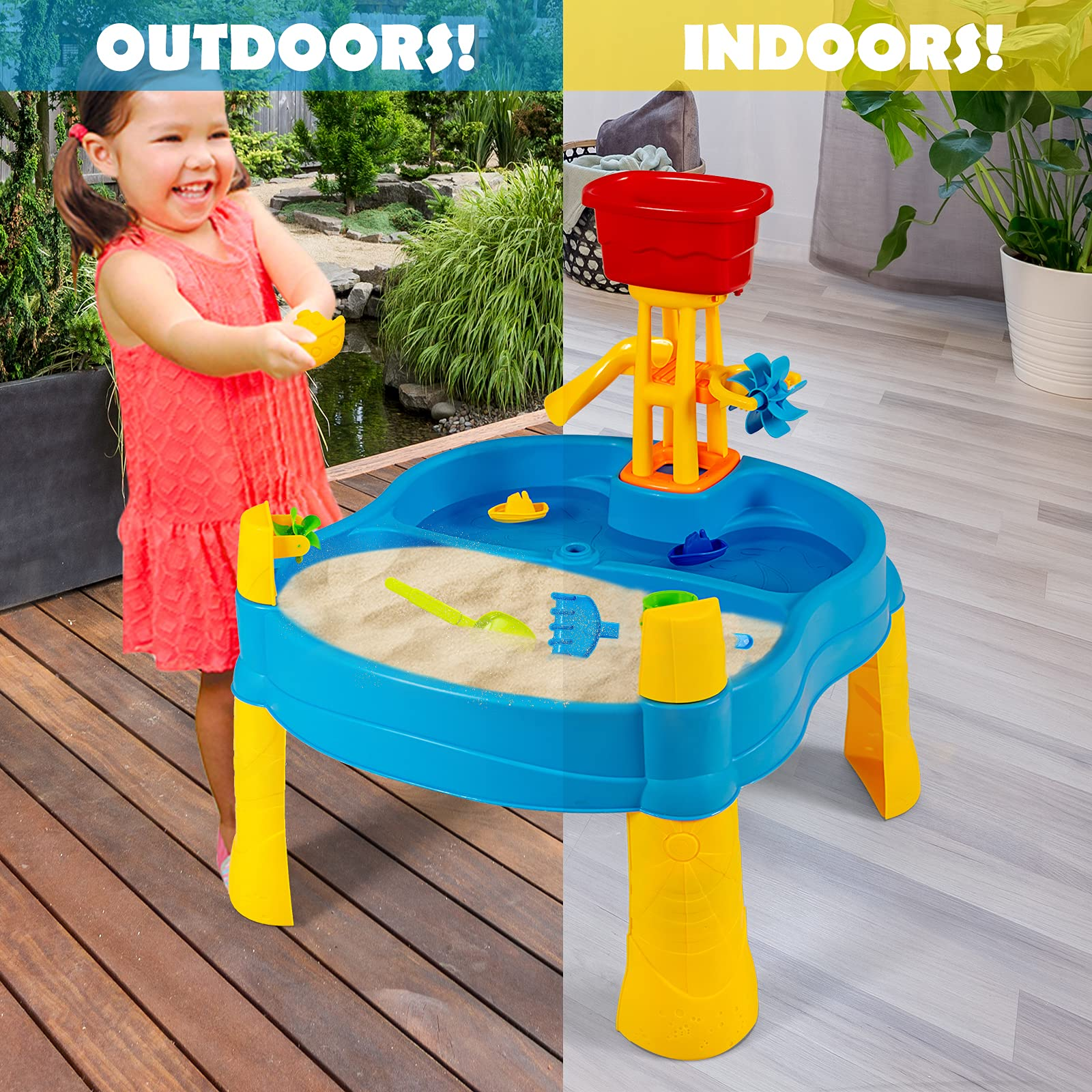 Costzon Kids Sand and Water Table, 2 in 1 Splash Water Table for Toddlers