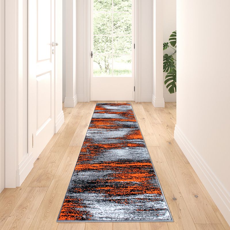 Masada Rugs Masada Rugs Trendz Collection 2'x7' Modern Contemporary Runner Area Rug in Orange， Gray and Black - Design Trz863