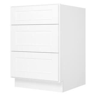 HOMEIBRO 24 in. W x 24 in. D x 34.5 in. H in Shaker White Plywood Ready to Assemble Floor Base Kitchen Cabinet with 3 Drawers HD-SW-3DB24-A