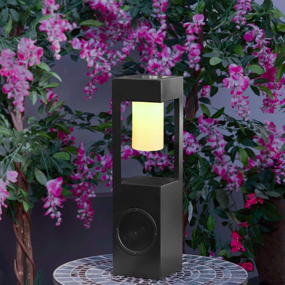 Alpine Corporation 24 in. H Black Modern Outdoor Solar-Powered Metal Lantern with 1 Pendant LED-Light and Bluetooth Speaker SKY426SLR