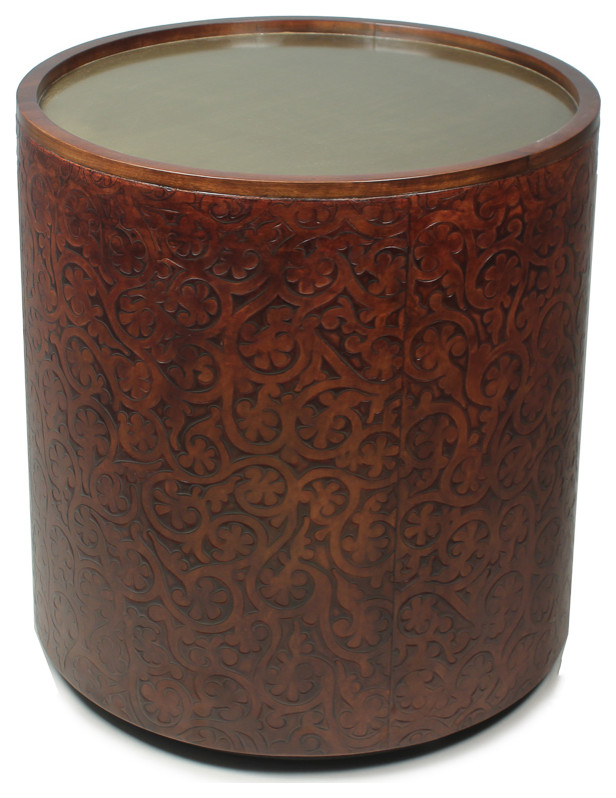 Leather Embossed Drum Side Table   Traditional   Side Tables And End Tables   by Sarreid Ltd  Houzz