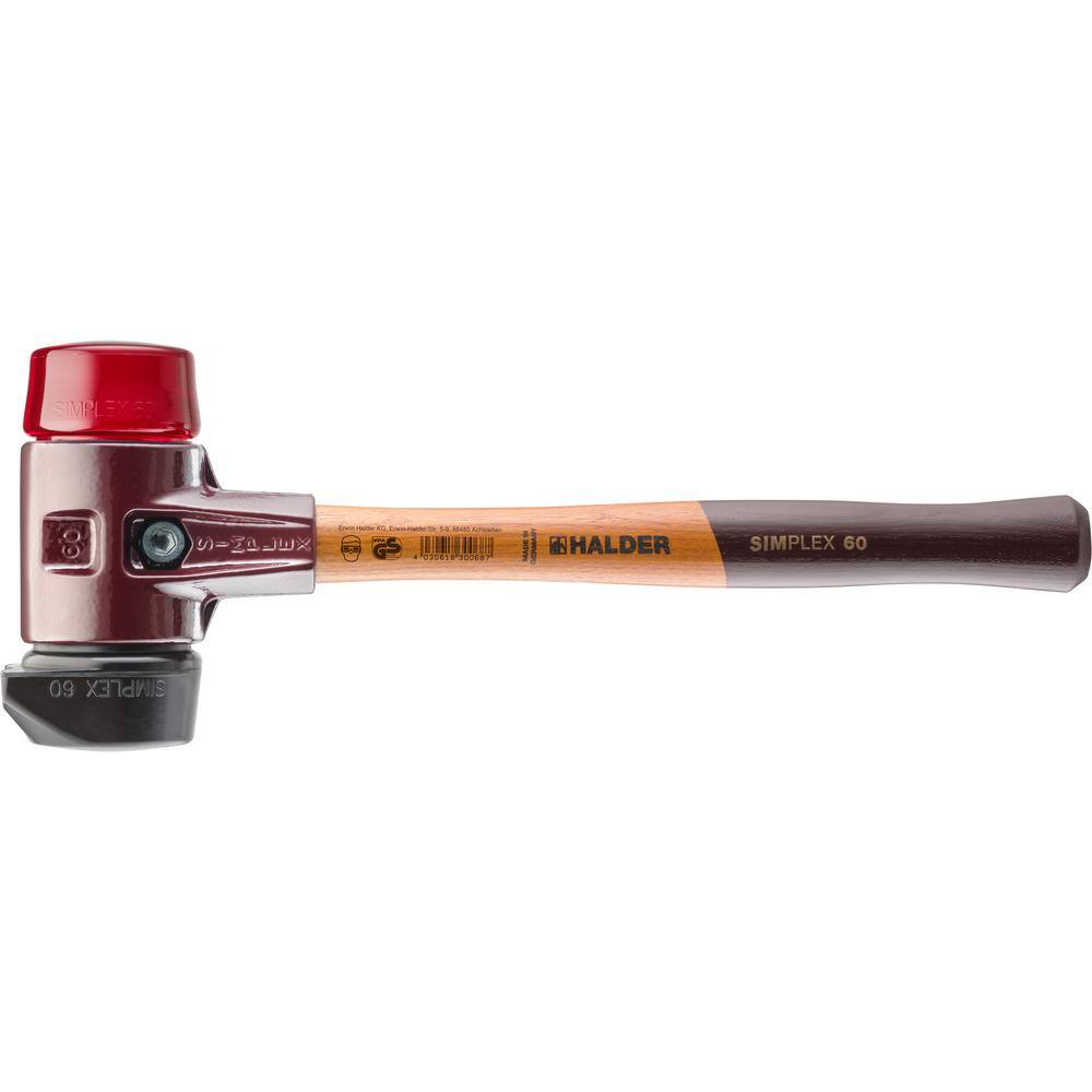 Halder 3.5 lbs. Simplex 60 Mallet with Red Plastic STAND-UP Black Rubber Inserts 3026.260