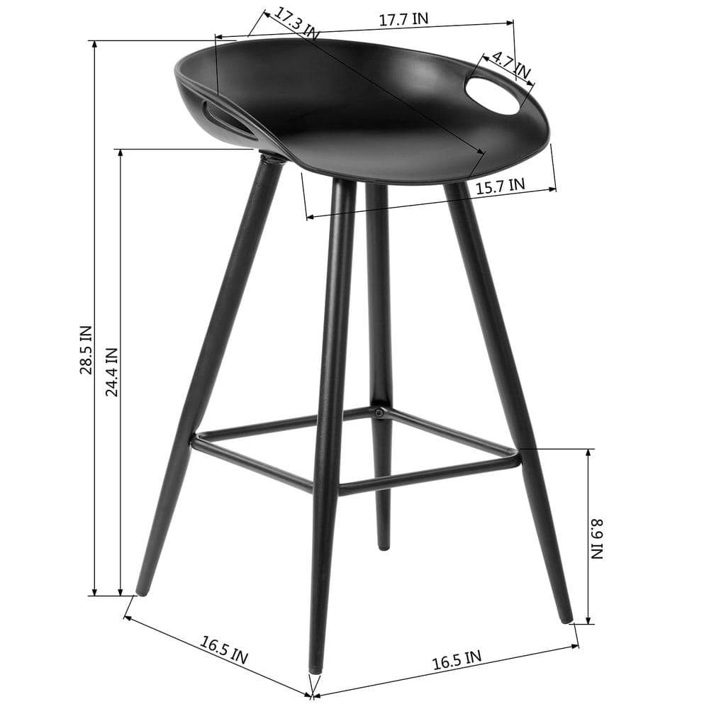 Homy Casa Fiyan 28.5 in. Black Metal Frame Low Back Retro Style Counter Stool with Black PP Seat( Set of 2) HD-FIYAN PP FULL BK MIDDLE BAR