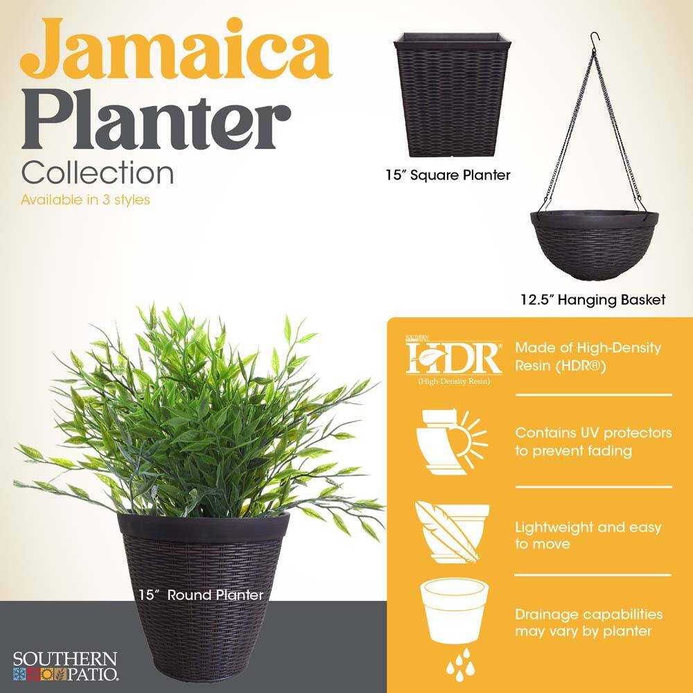 Southern Patio Jamaica Wicker Medium 12.5 in. 9 Qt. Dark Coffee High-Density Resin Hanging Basket Outdoor Planter HDR-054788