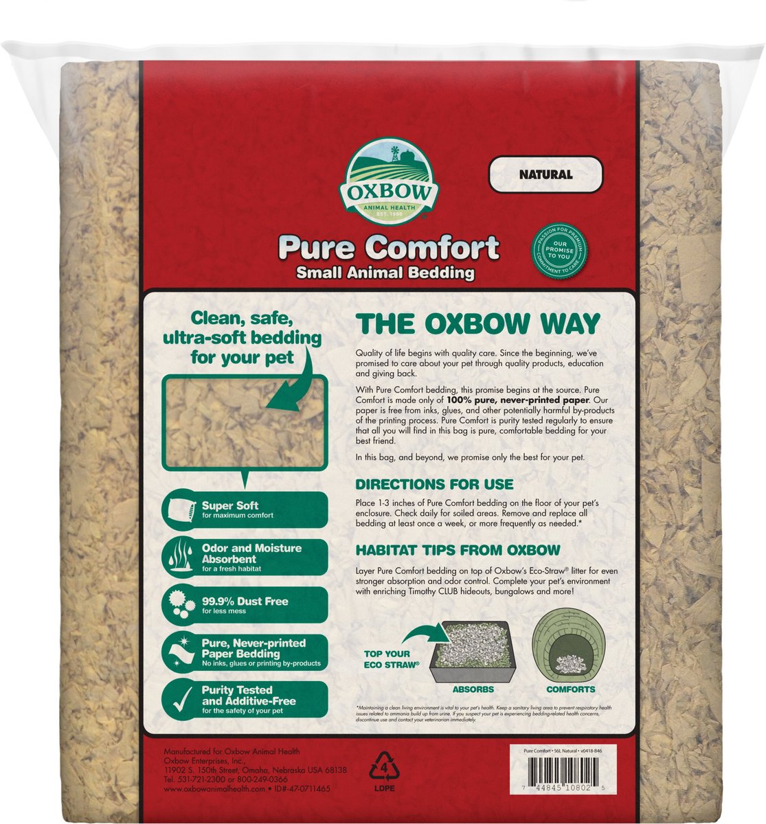 Oxbow Pure Comfort Small Animal Bedding， Natural