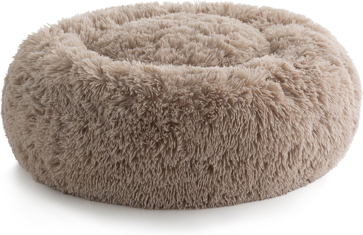 Brindle Donut Cuddler Dog and Cat Bed， Tan