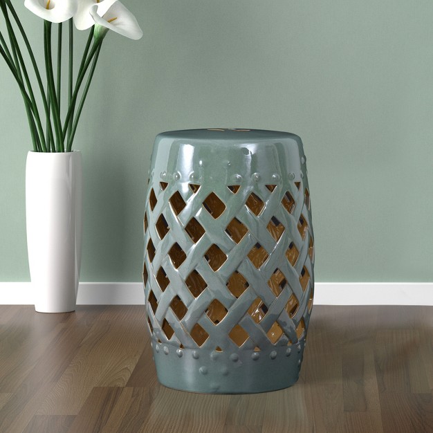 X 18 quot Ceramic Garden Stool With Woven Lattice Design amp Glazed Strong Materials