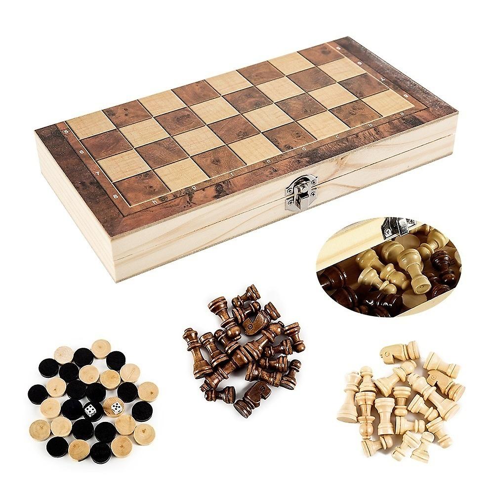 Folding Wooden Three-in-one Suit Chess Board Wood Chess Checkers Suit Backgammon Suit Chess Set Board Game No.178711