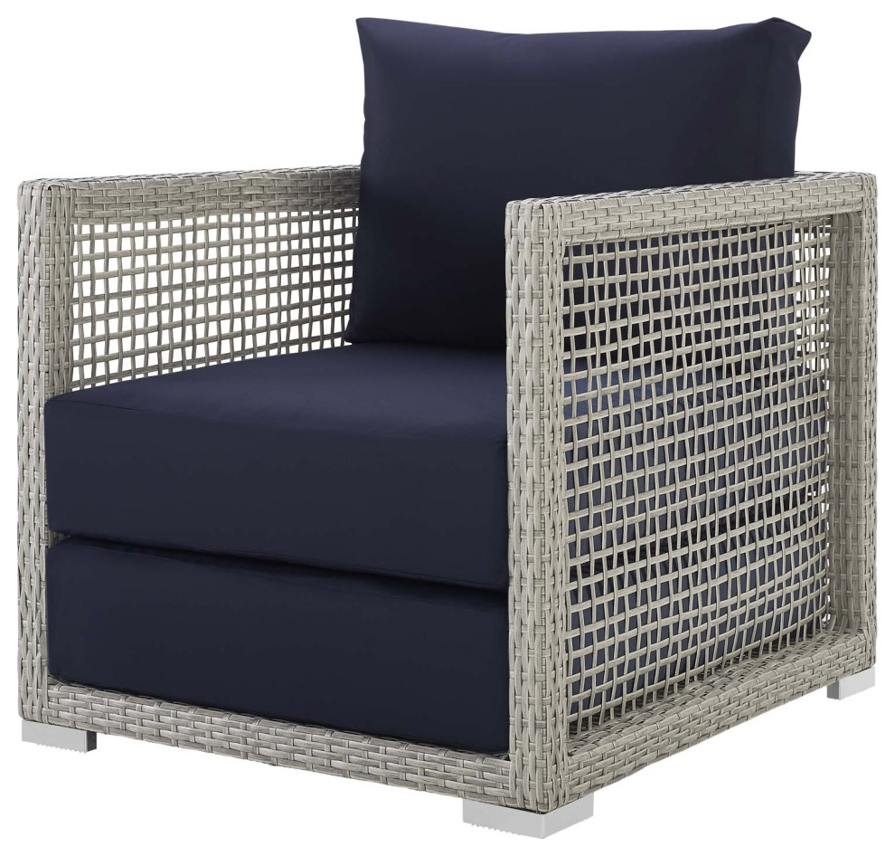 Modern Outdoor Sofa  Chair and Coffee Table Set  Rattan Fabric  Gray Navy Blue   Tropical   Outdoor Lounge Sets   by House Bound  Houzz