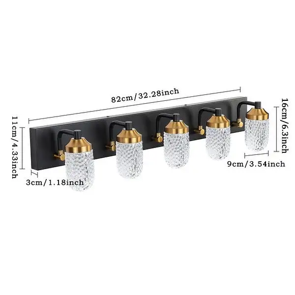 Oaks Aura 5-Light Crystal Vanity Lights for Bathroom, Black Gold Vintage Vanity Light LED Bathroom Wall Light Fixture