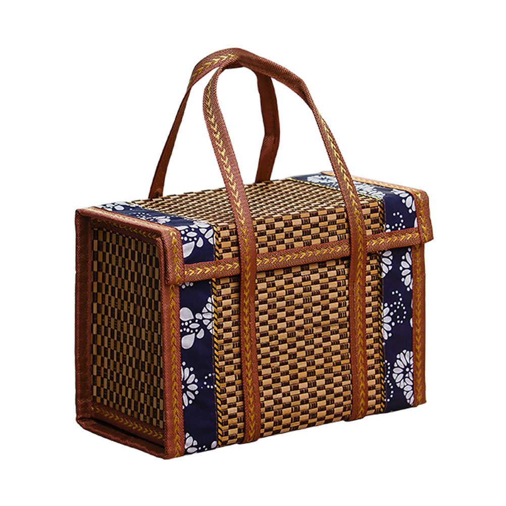 Homemaxs Basket Picnic Wovenwickerstorage Baskets Folding Fruit Market Rattan Basket Foldable Empty Camping Bag Handles Shopping