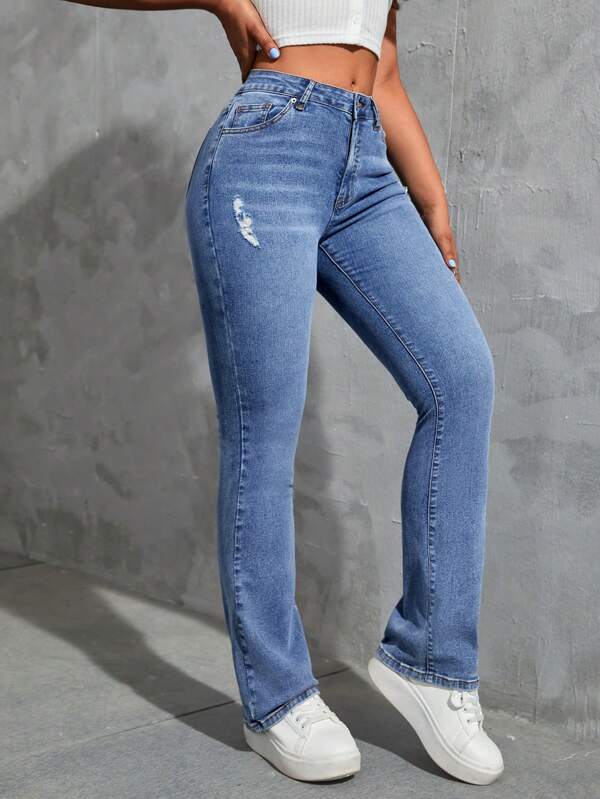 Ripped Flare Leg Jeans