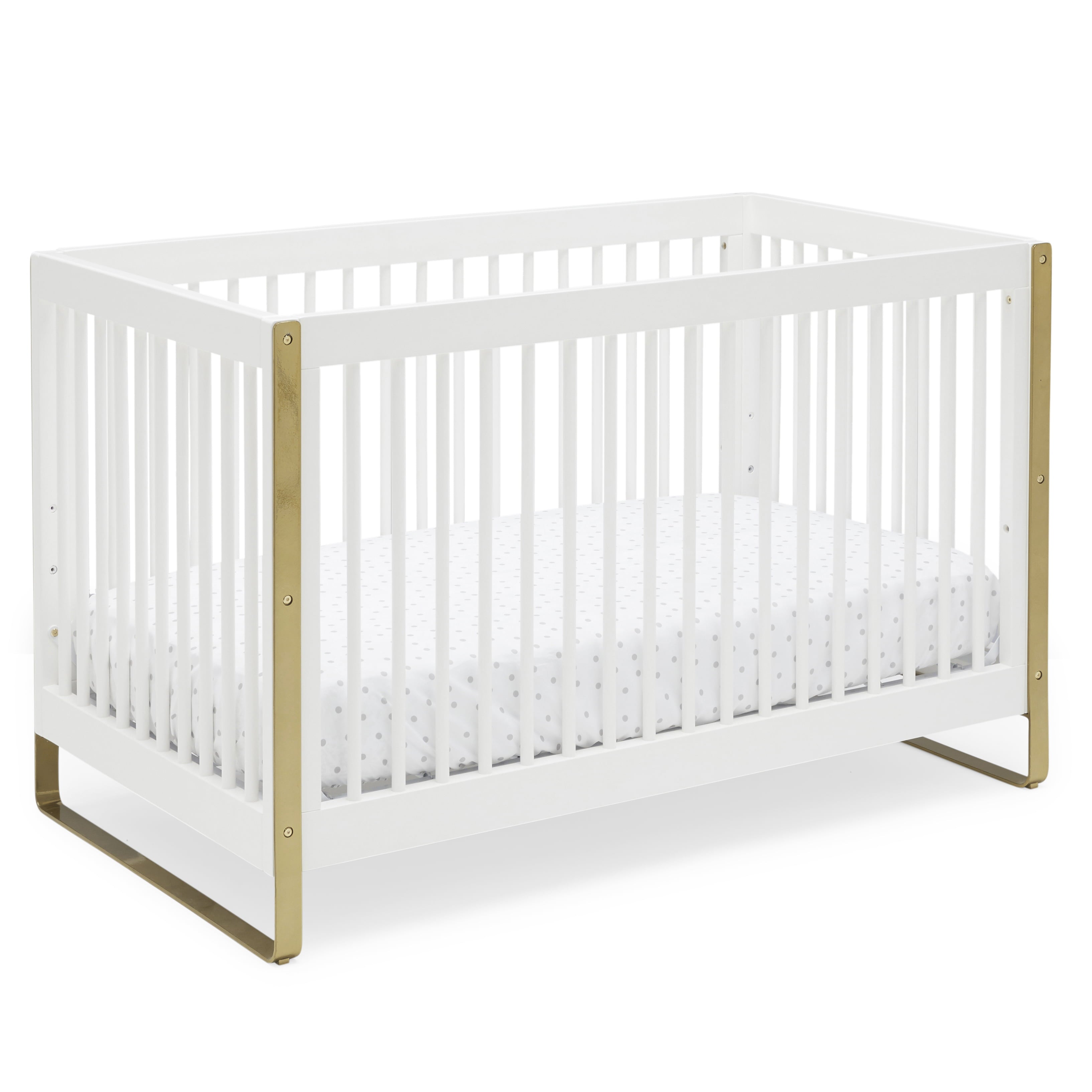 MoDRN Glam 3-In-1 Convertible Crib, Bianca White with Satin Brass