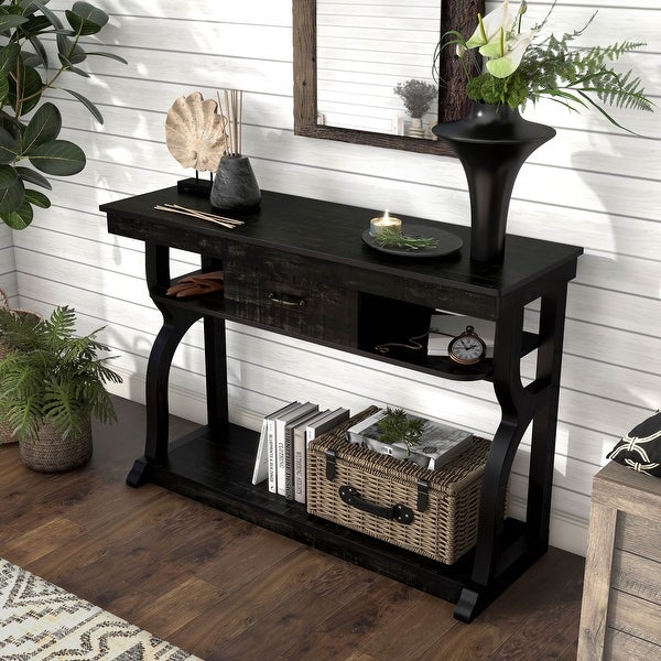 DH BASIC Reclaimed Black Oak 47-inch Storage Console Table by Denhour