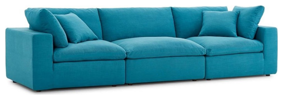 Pemberly Row 3 Piece Down Filled Overstuffed Sectional Sofa Set in Teal   Contemporary   Sectional Sofas   by Homesquare  Houzz