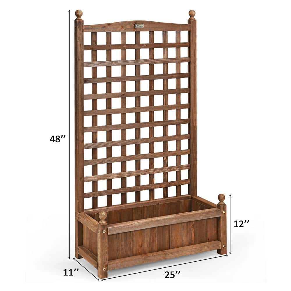 Costway 25 in. Dia. Outdoor Dark Brown Wood Individual Floor Planter Box with Trellis GT3428