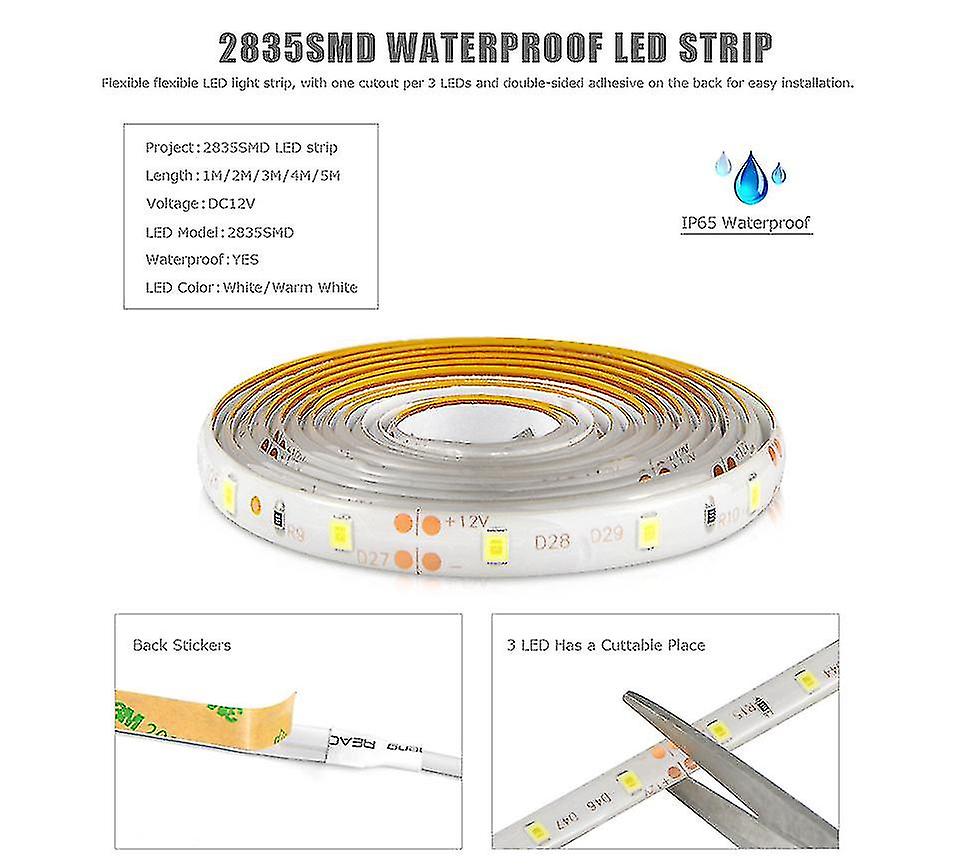 12v Led Strip With Motion Detector，waterproof Ip65(5m， White)