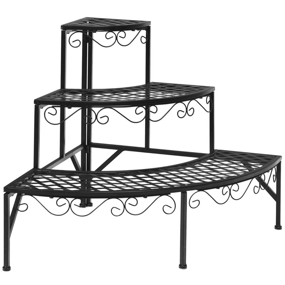 Costway 24 in. Tall Indoor/Outdoor Steel Corner Black Metal Plant Stand (3-Tiered) GT3525