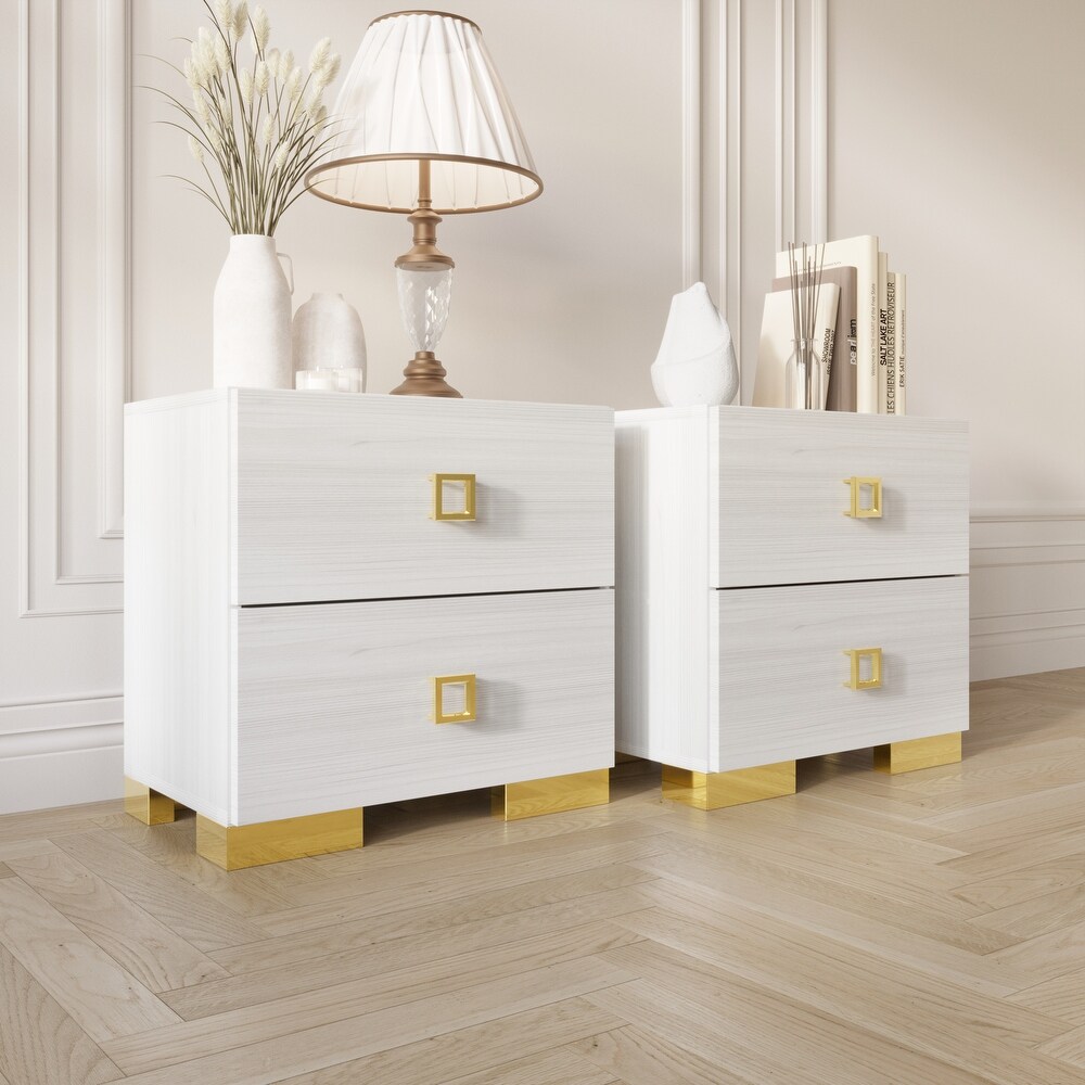 CraftPorch Modern Gold Legs Storage 2 Drawer Nightstand (Set of 2)