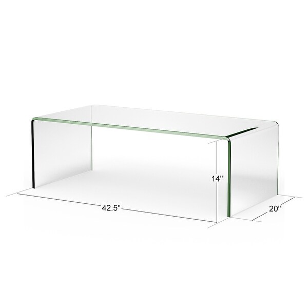 Glass Coffee Table Modern Clear Tempered Glass Table with Round Edges