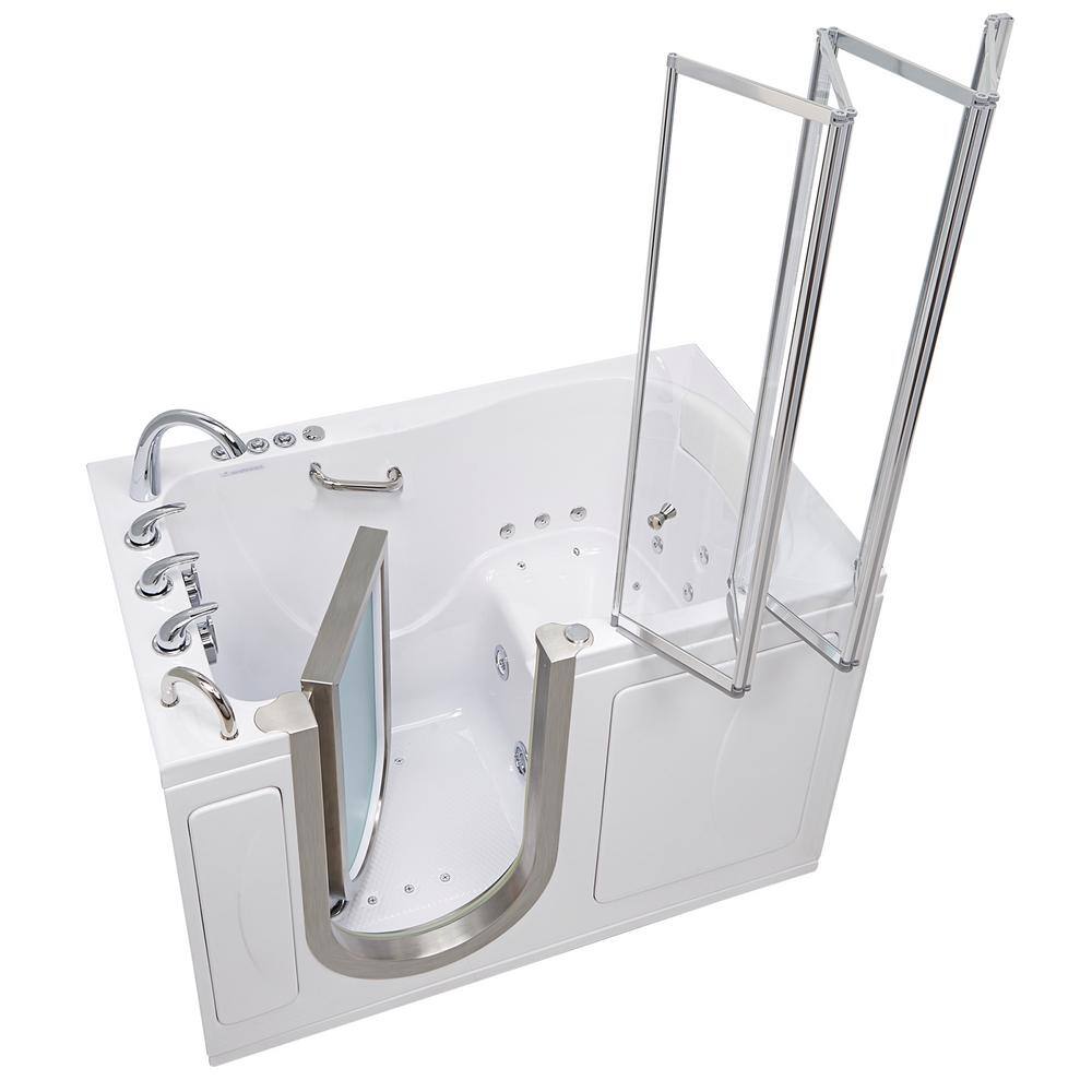 Ella Elite 52 in. Walk-In Whirlpool and Air Bath Bathtub in White with Left Door Fast Fill Faucet Dual Drain Shower Screen 93107-HB4F