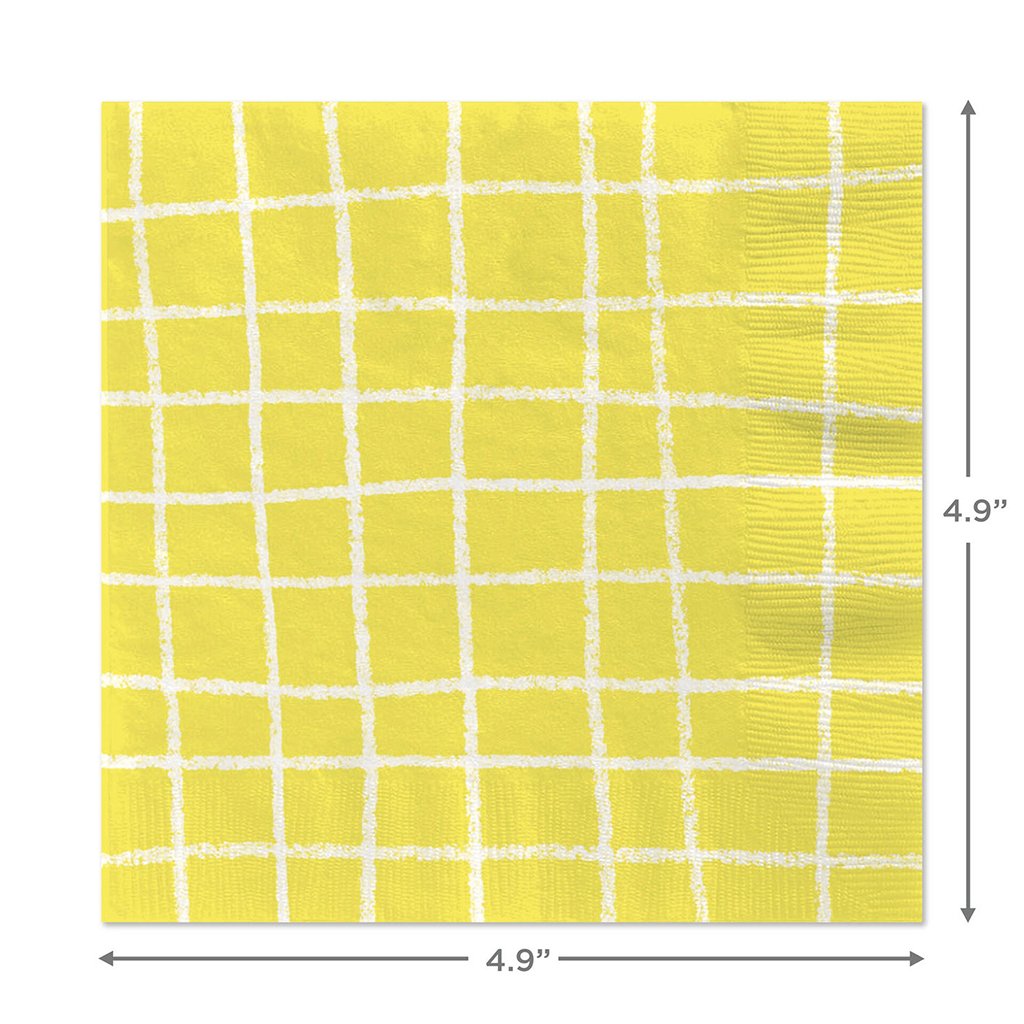 Hallmark  Yellow Grid Cocktail Napkins, Set of 16