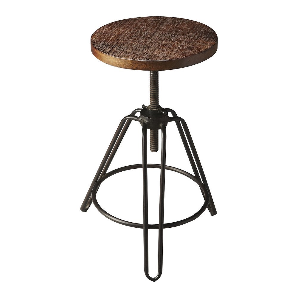 Modern Iron and Wood Revolving Round Bar Stool in Metalwork Finish - Multicolor