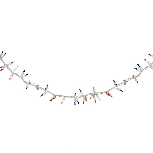 Northlight 105 count Red Clear And Blue Patriotic Mini Light Garland 5 6 x27 White Wire