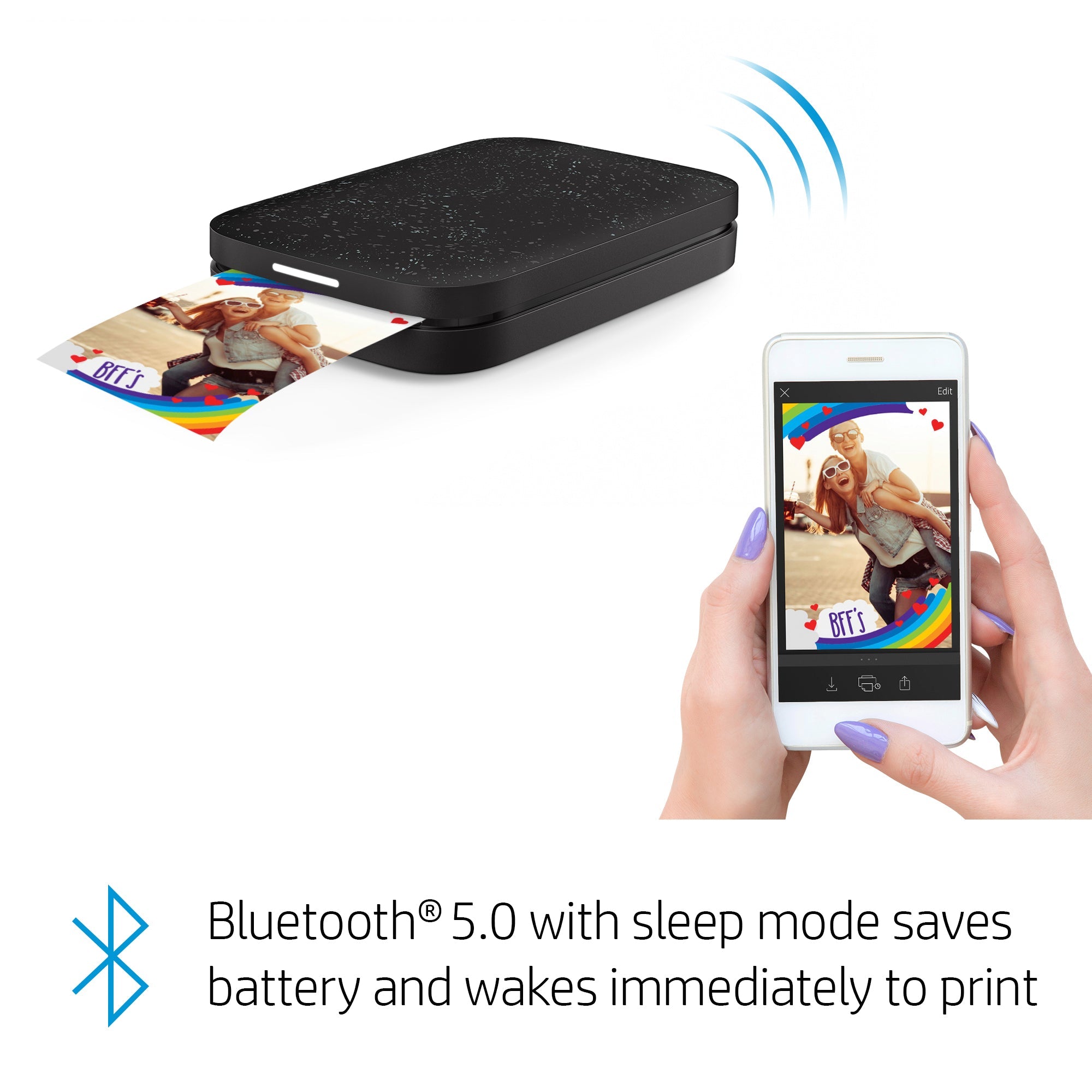 HP Sprocket Portable Photo Printer (Noir) – Instantly Print 2x3” Sticky-backed Photos from Your Phone