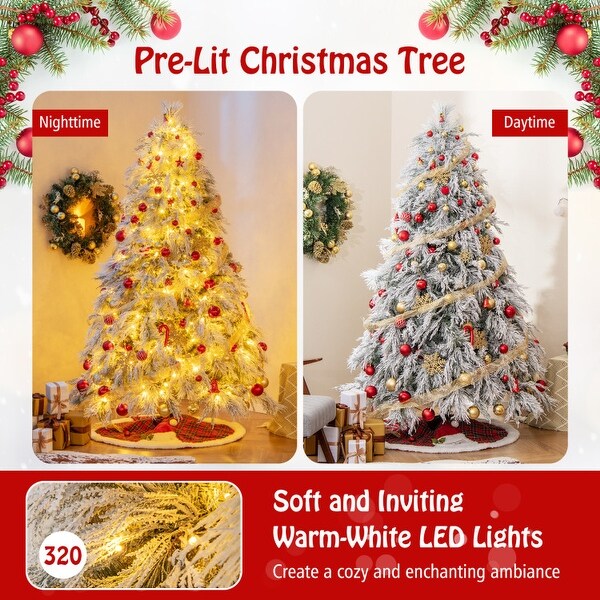 PreLit Snow Flocked Christmas Tree with Warm White LED Lights