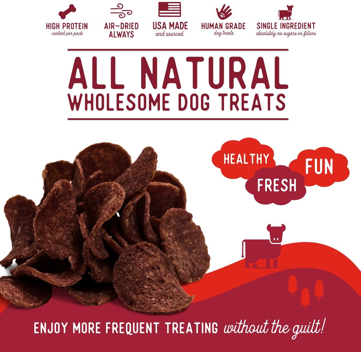 Beg and Barker Whole Beef Chips Natural Single Ingredient Dog Treats， 3.5-oz， case of 4