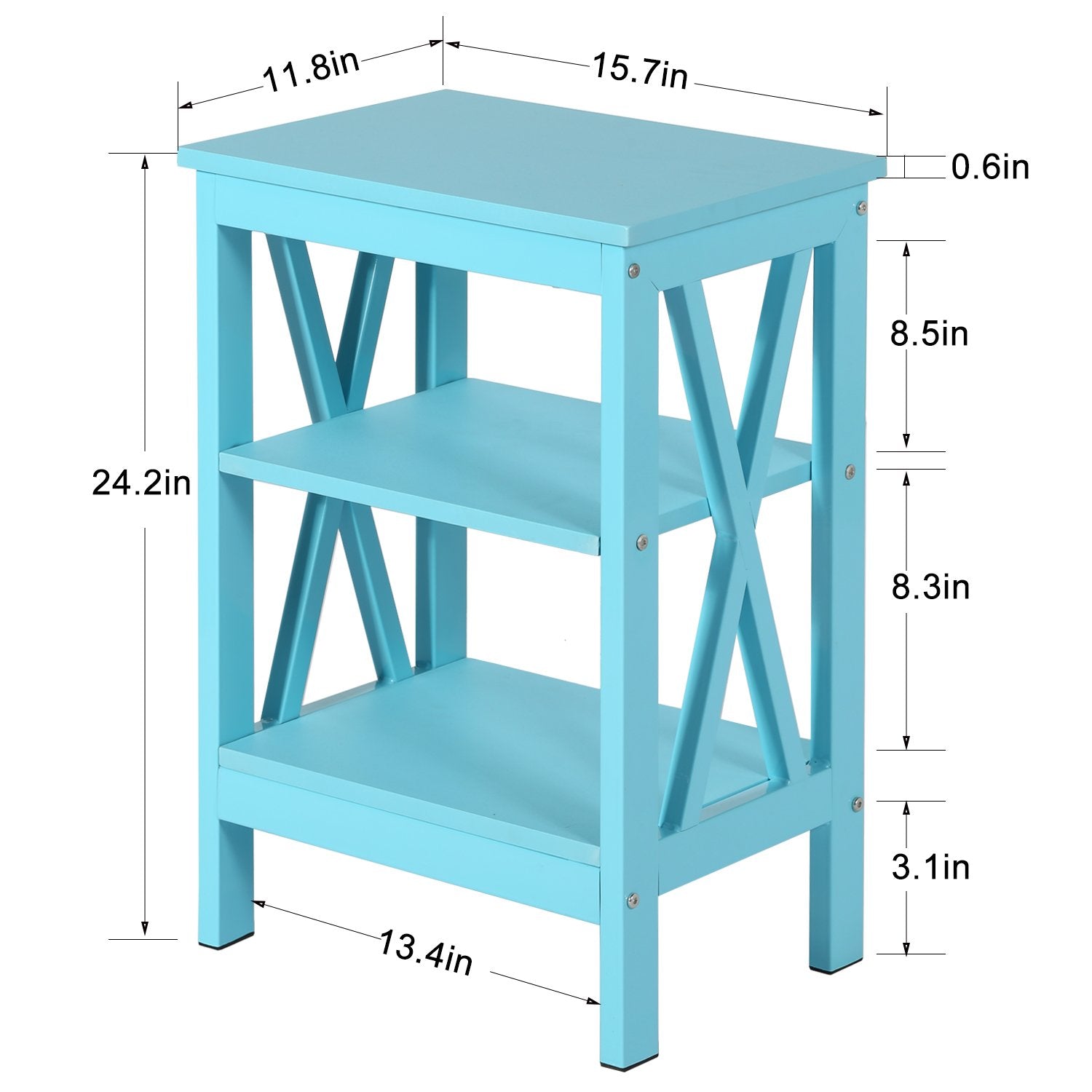 VECELO Set of 2 Nightstand End Table with 3-tier Storage Shelf for Living Room, Bedroom, Office, Light Blue