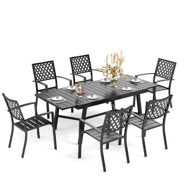 MAISON ARTS Outdoor Patio Dining Set of 7/9 with Metal Expandable Rectangular Dining Table and Metal Chairs