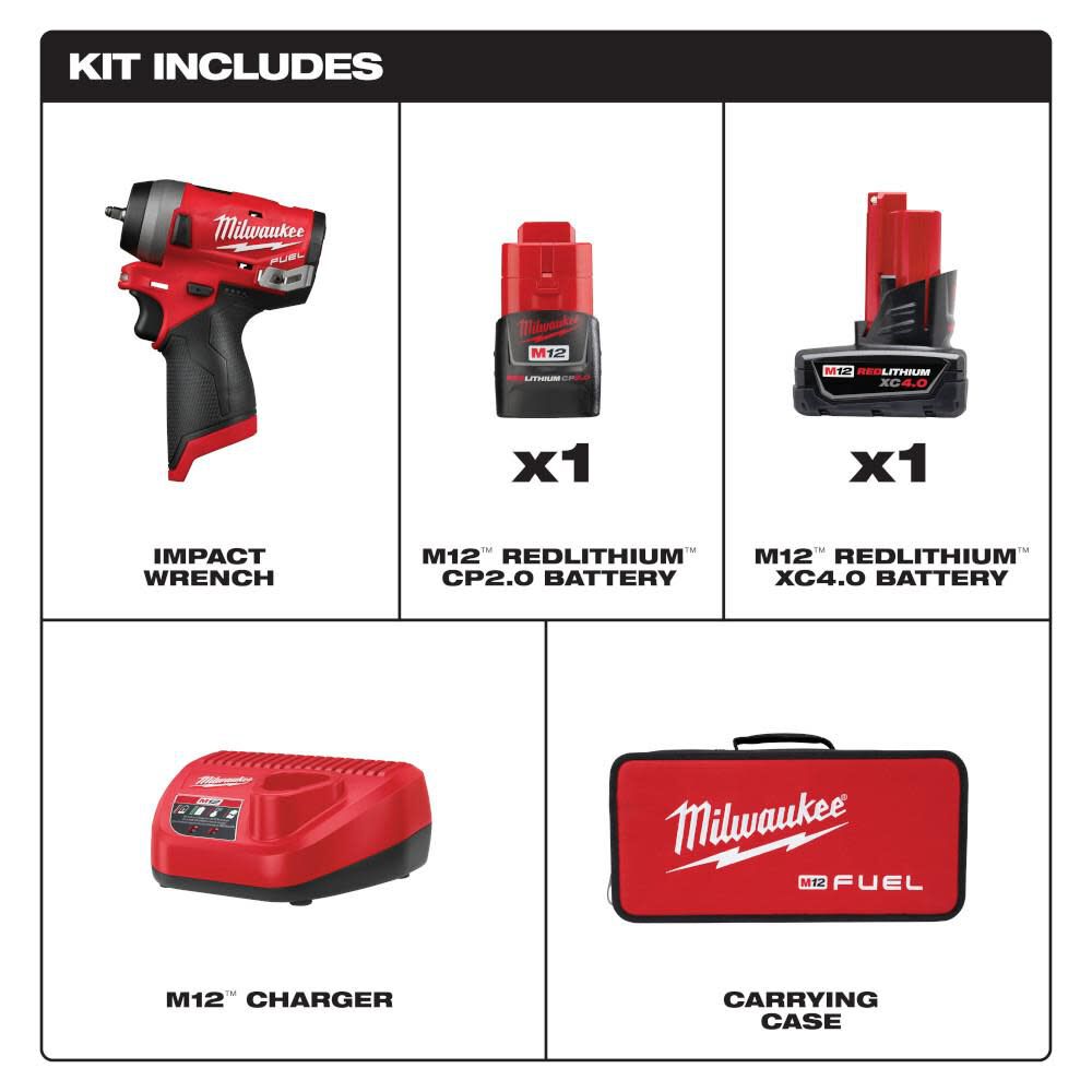 Milwaukee M12 FUEL Stubby 1/4 in. Impact Wrench Kit 2552-22 from Milwaukee