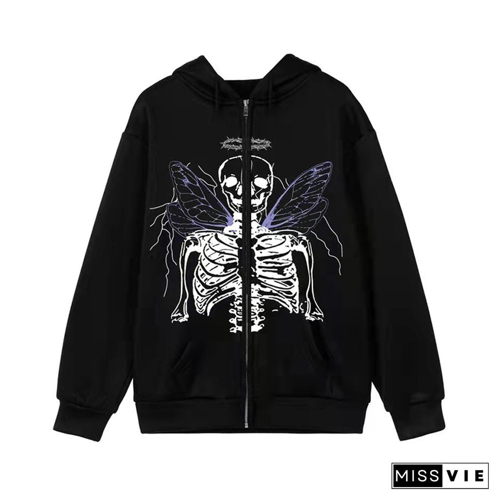 Darkness Butterfly Print Pocket Hooded Sweatshirt