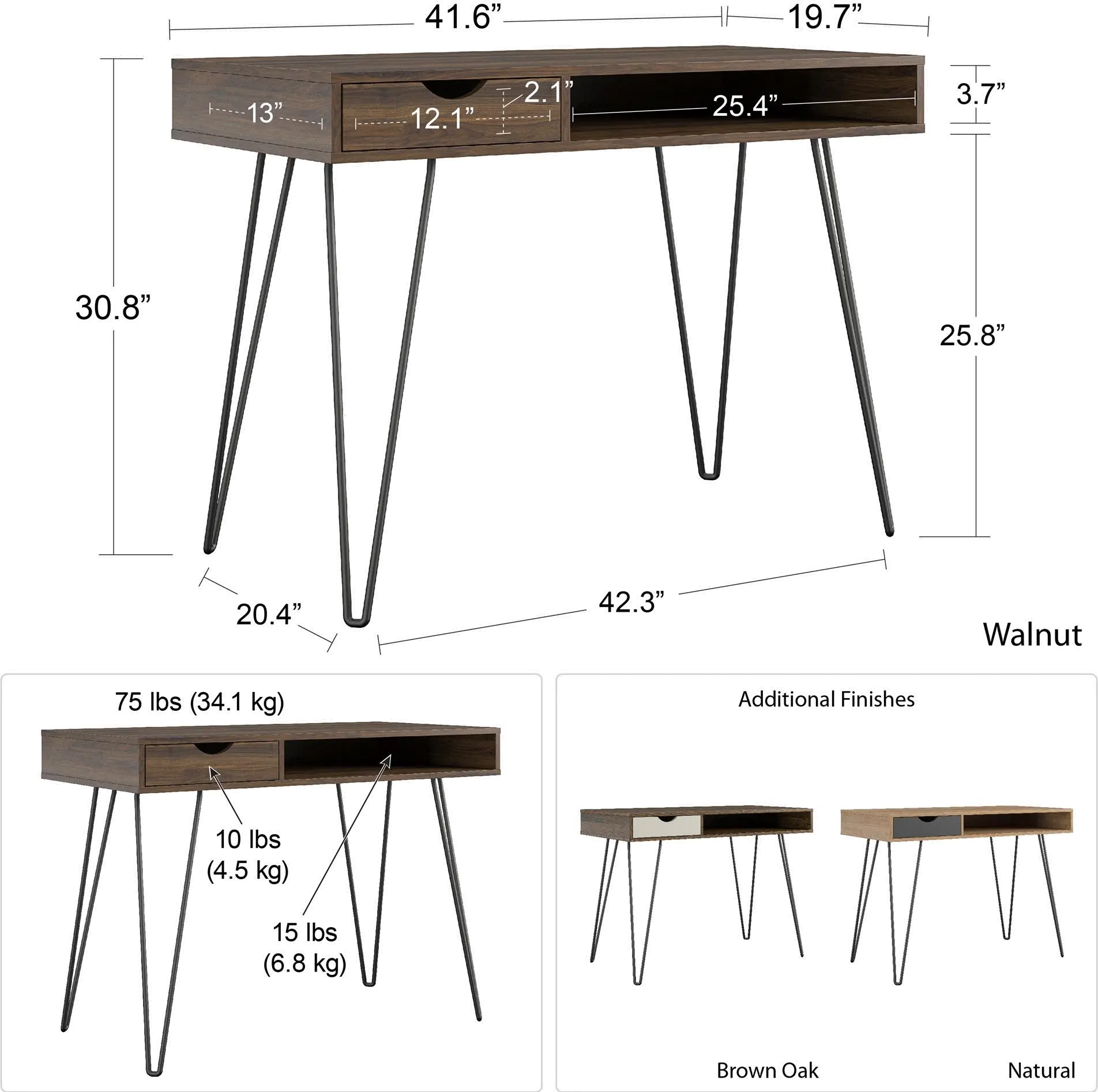 Concord Mid-Century Modern Brown Oak/Gray Computer Desk